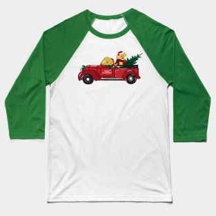 Cartoon Goldendoodles Red Christmas Truck Baseball T-Shirt